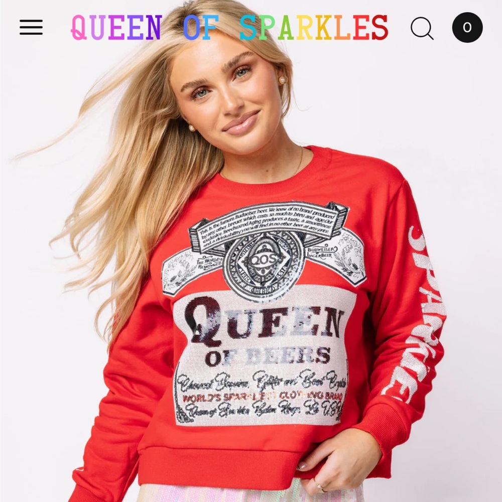 Brand New QUEEN OF SPARKLES Queen of Beer Sweatshirt